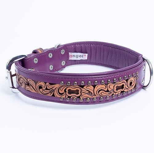 Miniatura 2 de Angel Pet Supplies - Collar de cuero genuino para perro San Antonio, perfecto para perros medianos, grandes y XL, hebilla de acero inoxidable, cuero