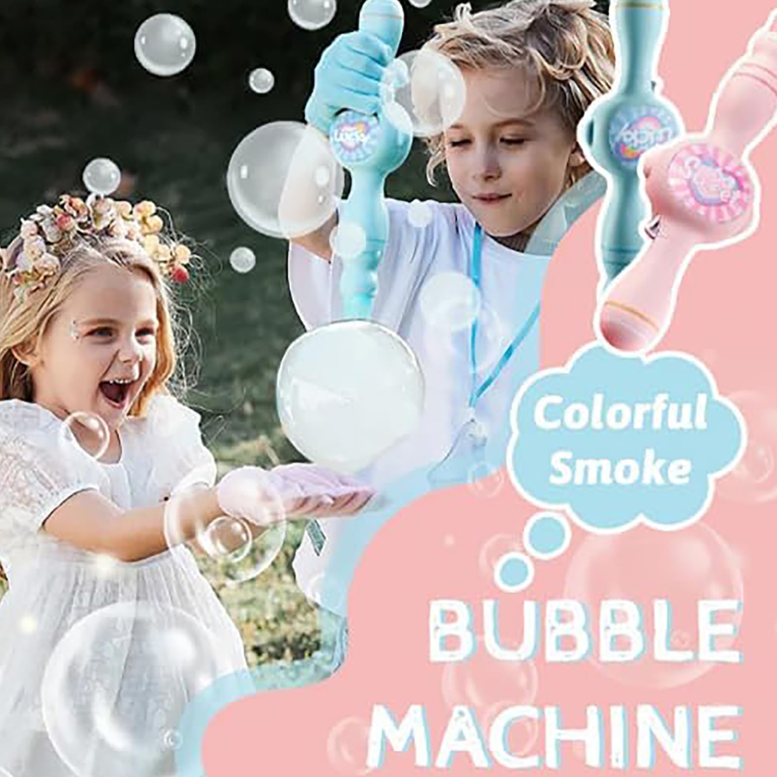 Fog Bubble Machine,Elastic Smoke Bubble Machine,Rechargeable Automatic Smoke Bubble Maker,Colorful Lights & Music,Magic Fog Bubble Wand Summer Christmas Birthday (A-Green