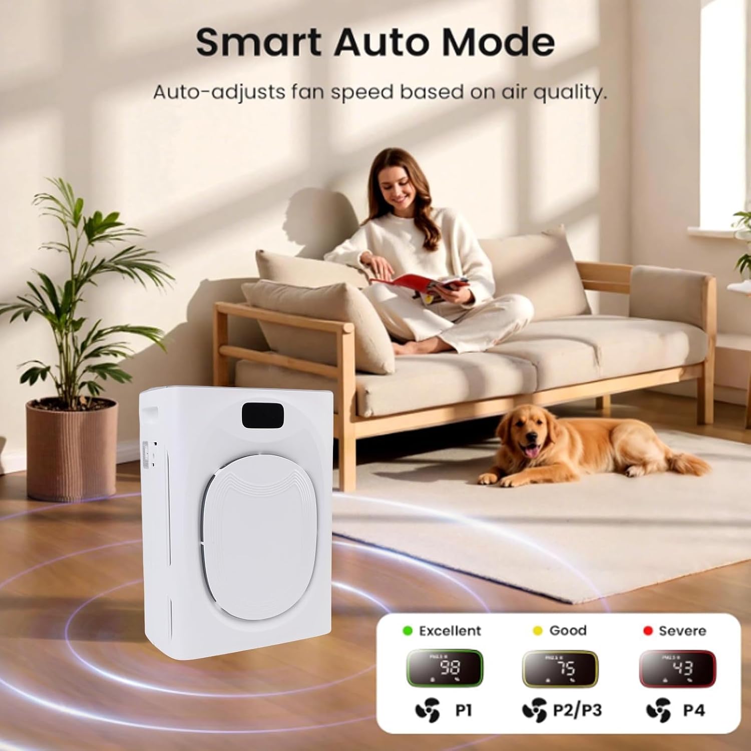 TOPINCN Air Purifier with Filter: Pet Hair and PM2.5 Air Purifier, Air Quality DetectionPortable Small Air Purifier for Home, Office (US Plug)