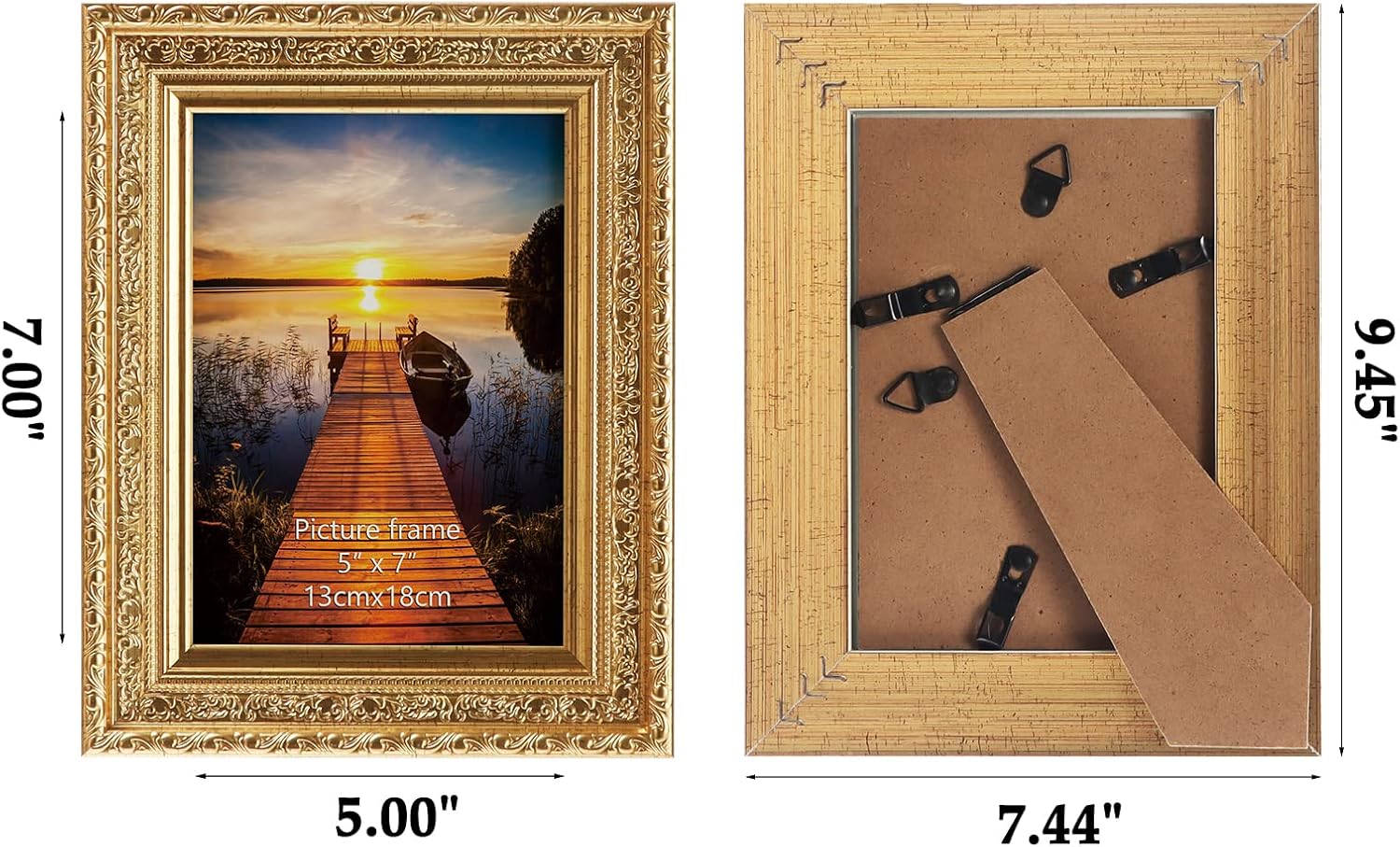 Edenseelake 5x7 Picture Frames Set of 2, Vintage Gold Photo Frame 5 by 7 for Tabletop or Wall Display - Image 2