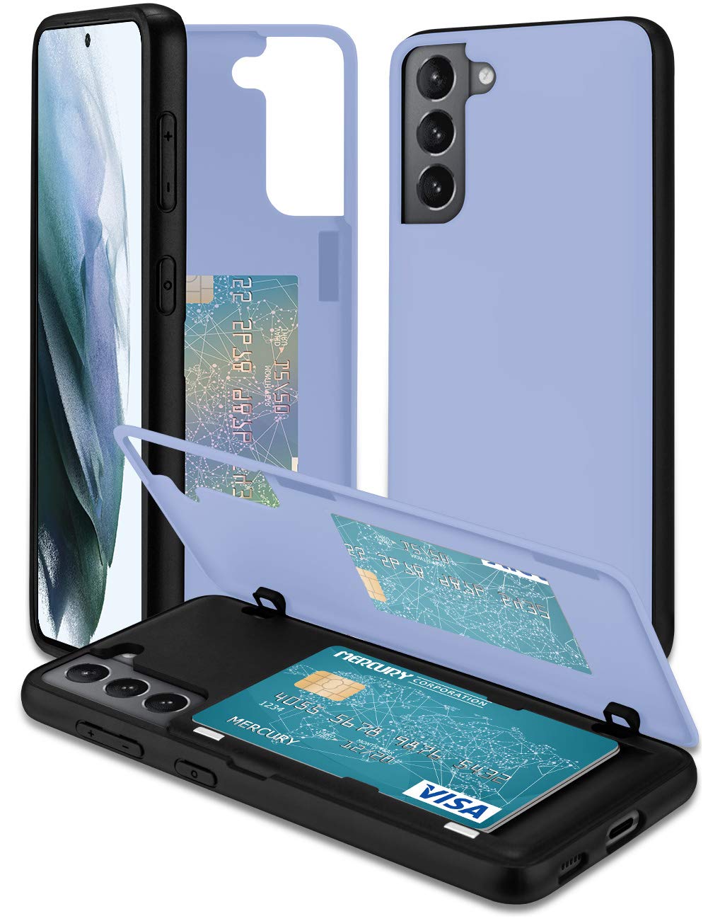 GOOSPERY Magnetic Door Bumper Case Compatible with Galaxy S21 Case, Card Holder Wallet Case, Easy Magnet Auto Closing Protective Dual Layer Sturdy Phone Back Cover (Lilac Purple) S21-MDB-PPL