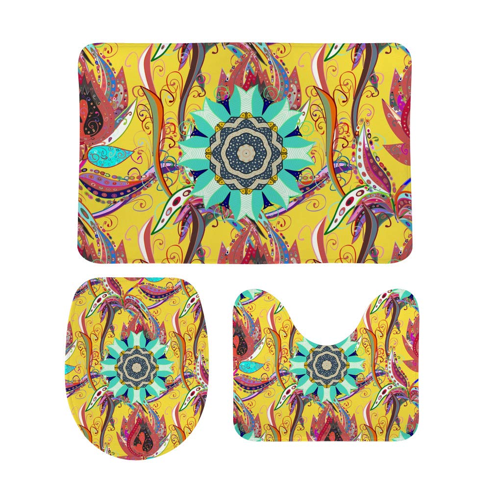 Tapis de bain antidérapants lot de 3 mandalas colorés pour porche cuisine