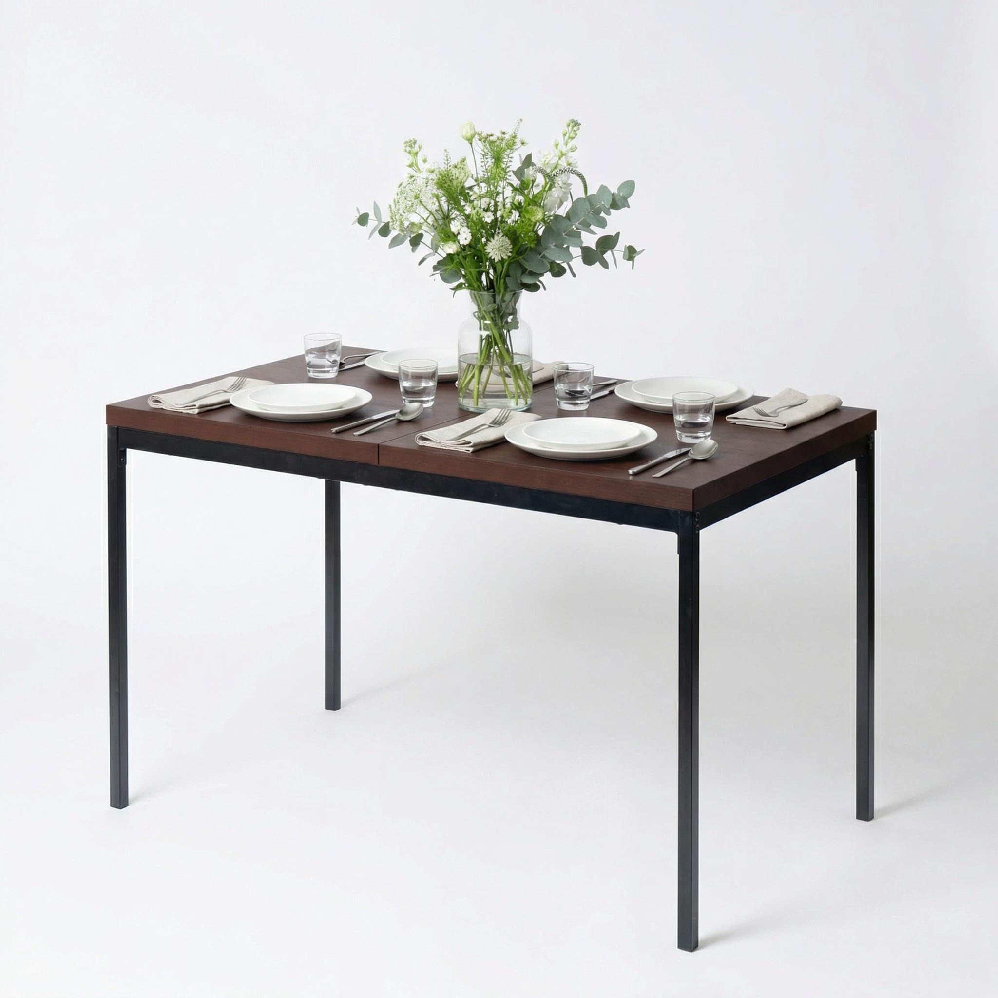 FurnitureR table de salle à manger et cuisine en bois vintage, cadre métal, rectangulaire avec pieds antidérapants, 120 x 70 x 75 cm