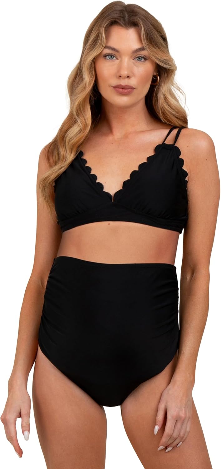 PinkBlush Scalloped V-Neck High Waist Two-Piece Maternity Swimsuit