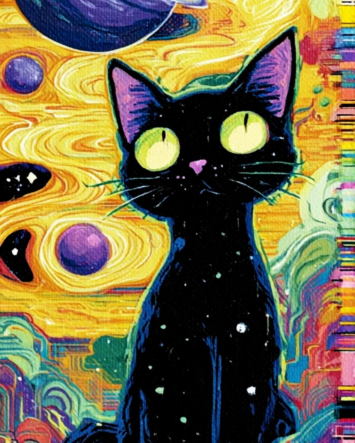 Liubaishi Black Paint By Numbers Kit For Adults, Starry Sky Cat, 40X50 Cm, Acrylic On Canvas, With 3 Brushes