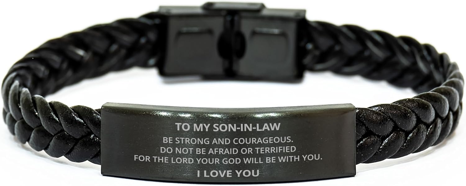To My Son In Law Braided Leather Bracelet Gifts From Mother In Law Father - Graduation Christmas Birthday Gifts For Son From Mom Dad, Inspirational Motivational Engraved Personalized Gifts