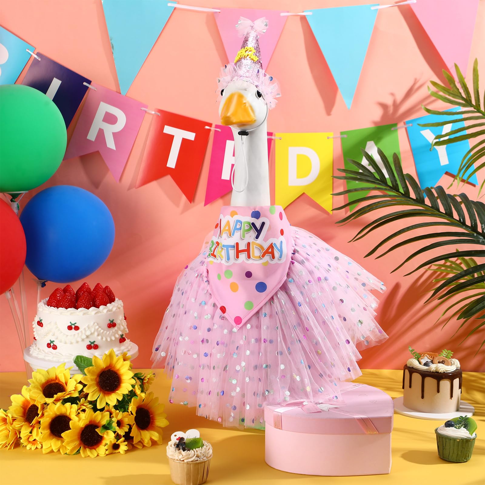 Geburtstags-Outfit Für Veranda-Gans – 3-teilig Mit Hut, Tutu & Bandana, Für 58,4/43,2 Cm Gänse