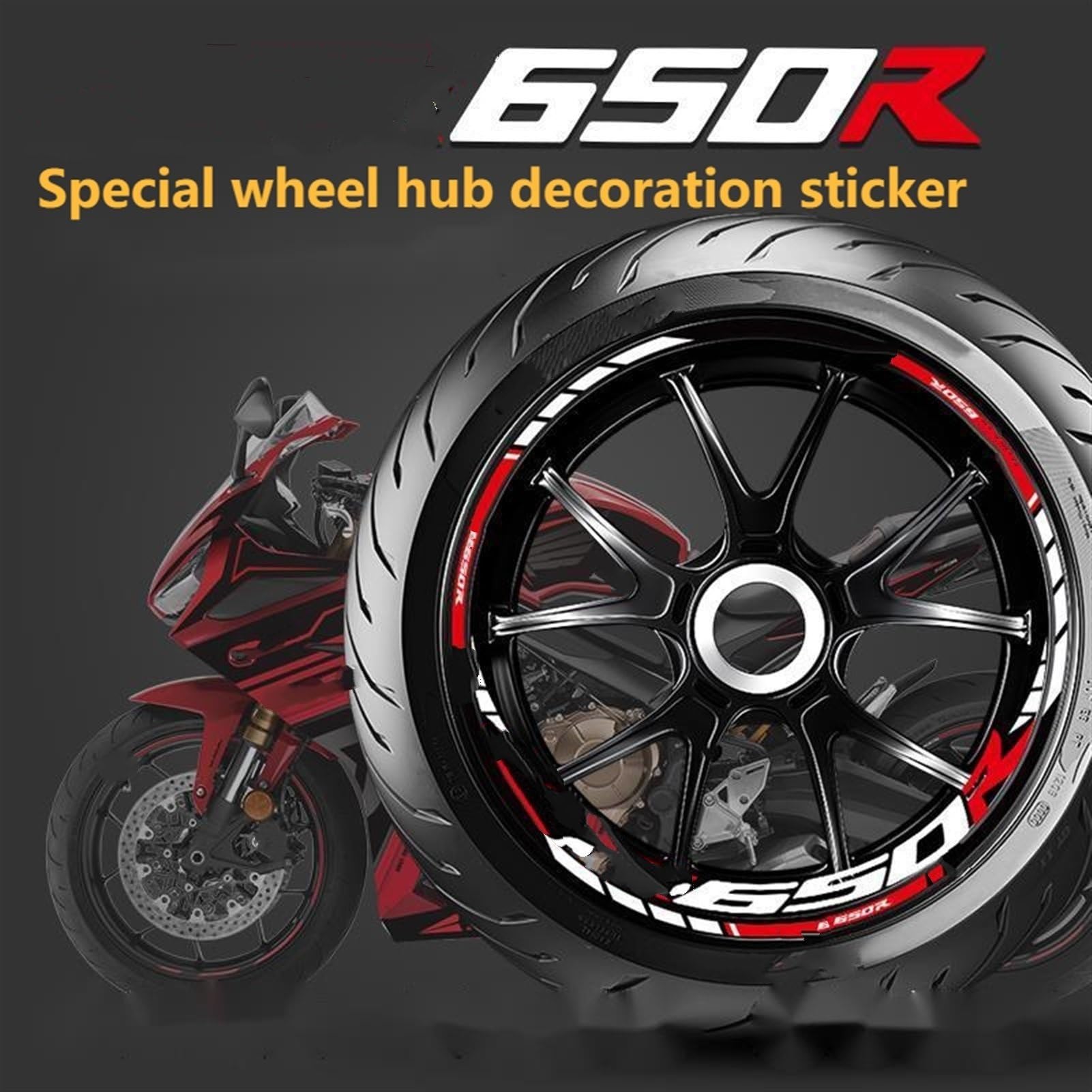 Adhesivos decorativos modificados Pegatina Para Rueda De Motocicleta, Logo De Neumático Delantero Y Trasero, Kit De Rayas Reflectantes, Pegatinas Para Llanta De Moto, Calcomanía Impermeable Para Cbr65