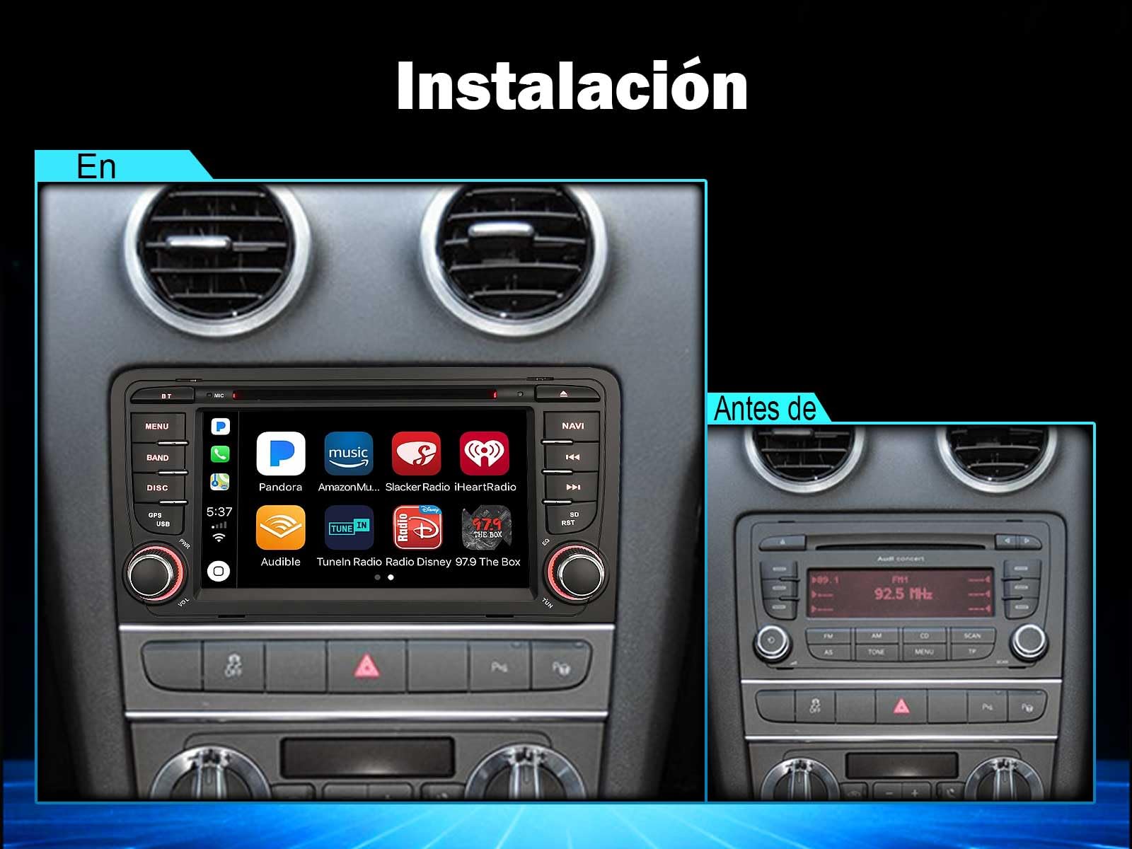 4GB 64GB Android 16 Radio Coche para Audi A3 8P S3 RS3 Sportback 2003-2012 | Bluetooth Pantalla Táctil Carplay & Android Auto DSP A2DP SWC WiFi Canbus Navegador GPS DAB+