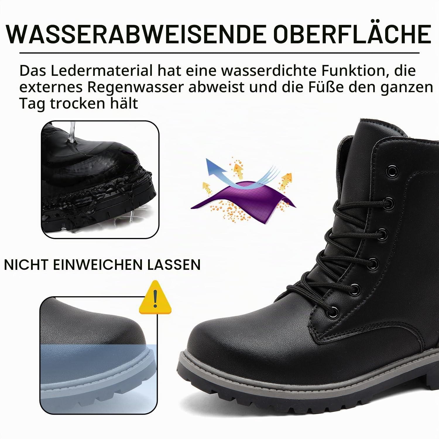 Lvptsh Damen Stiefel Wasserdicht Kurzschaft Reißverschluss Schnüren Stiefeletten Ankle Boots Frühjahr Herbst Winter