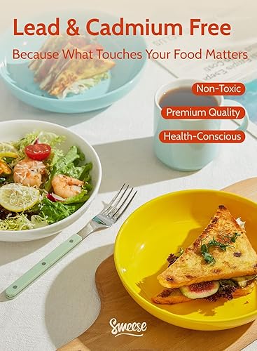 Miniatura 9 de Sweese Juego de cuencos de porcelana para pasta de 22 onzas, platos para servir ensalada de 7.6 pulgadas, aptos para microondas y lavavajillas,