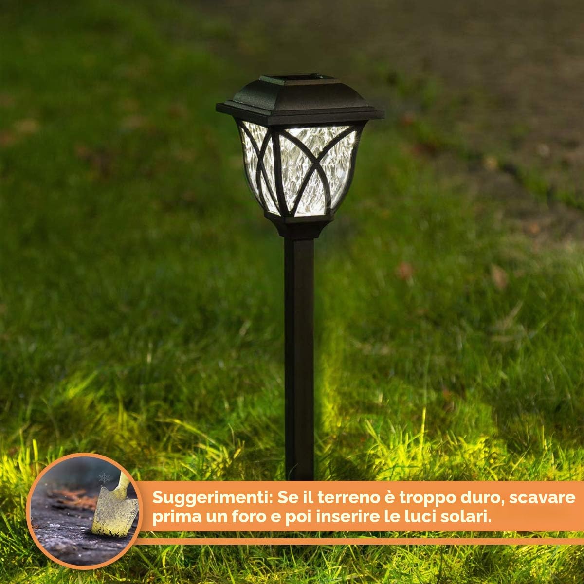 Lampada Solare Giardino Esterno, 6 Pcs IP65 Impermeabile Luci Solari da Giardino, Bianco Caldo LED Luce Solari Giardino per Balcone Cortile, Prato, Paesaggio, Vialetto Decorazione