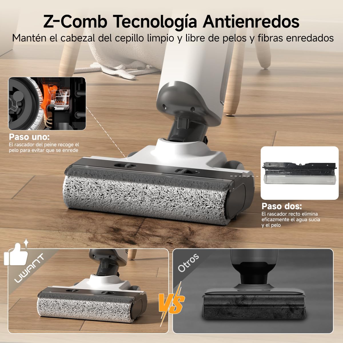 uwant D500 Aspiradora Fregadora Sin Cable, Aspirador en Seco y Húmedo, Alcance Plano de 180°, Limpieza de Bordes,Desodorización de Tanques, 17000 Pa, Secado con Aire Caliente a 65°C, Sin Enredos