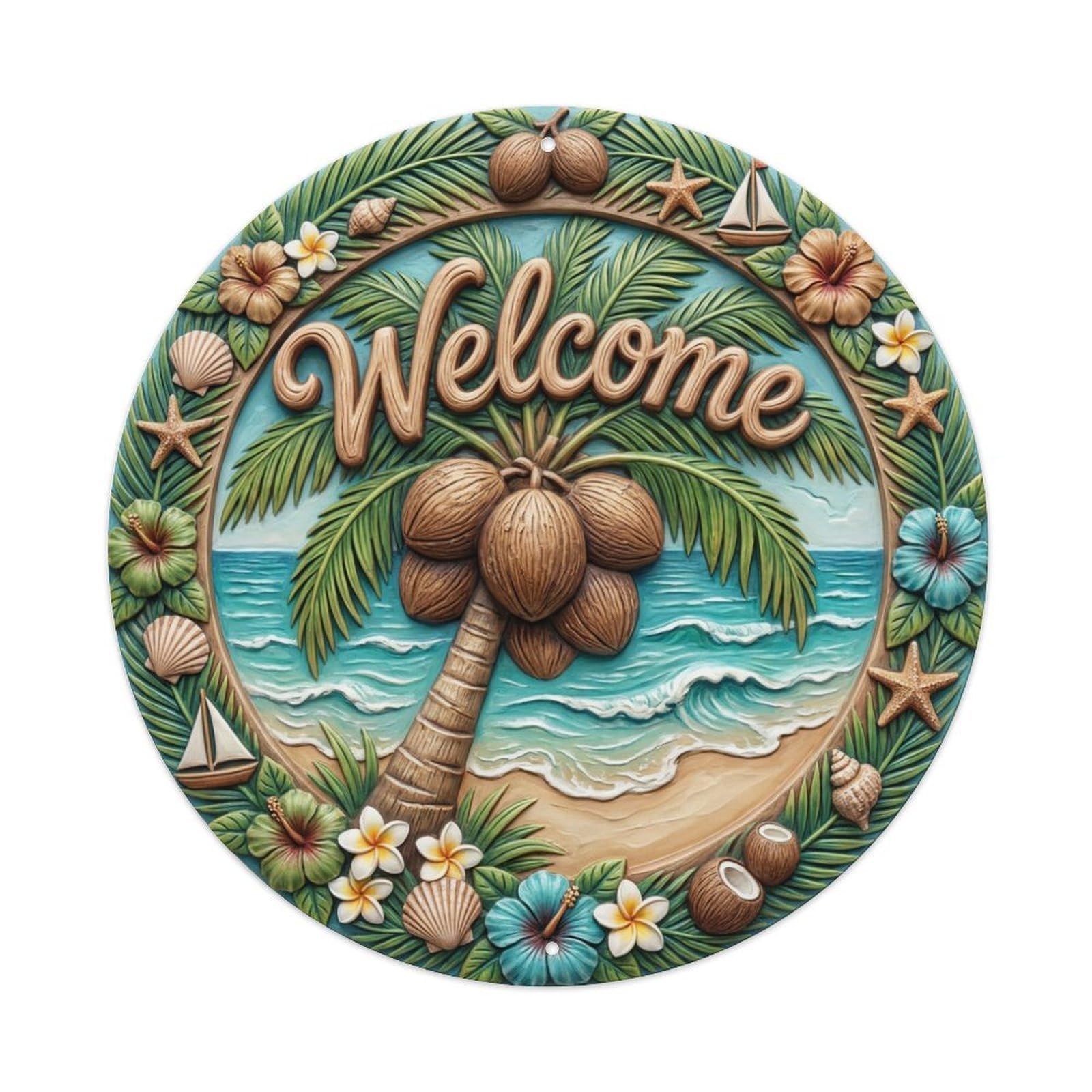 Tgrcjimh Style Metal Tin Sign Coconut Palm Welcome Beach Paradise