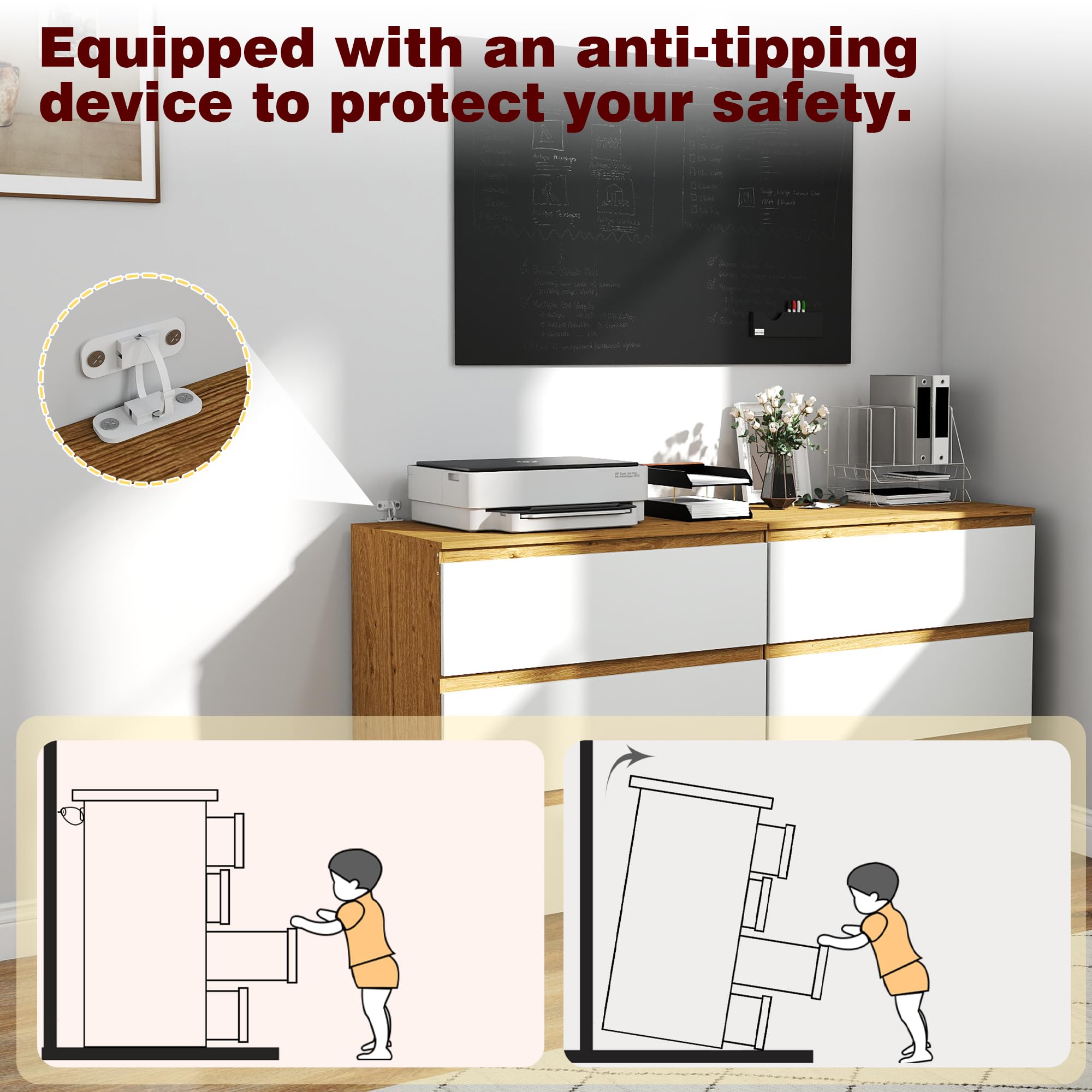 Cajonera Dormitorio, Comoda con 3 Cajones, 70 cm Ancho, Moderno Mueble Cajonera para Salón, Dormitorio, Habitación De Los Niños, Oficina, Blanco/Roble, 70×40×75 cm