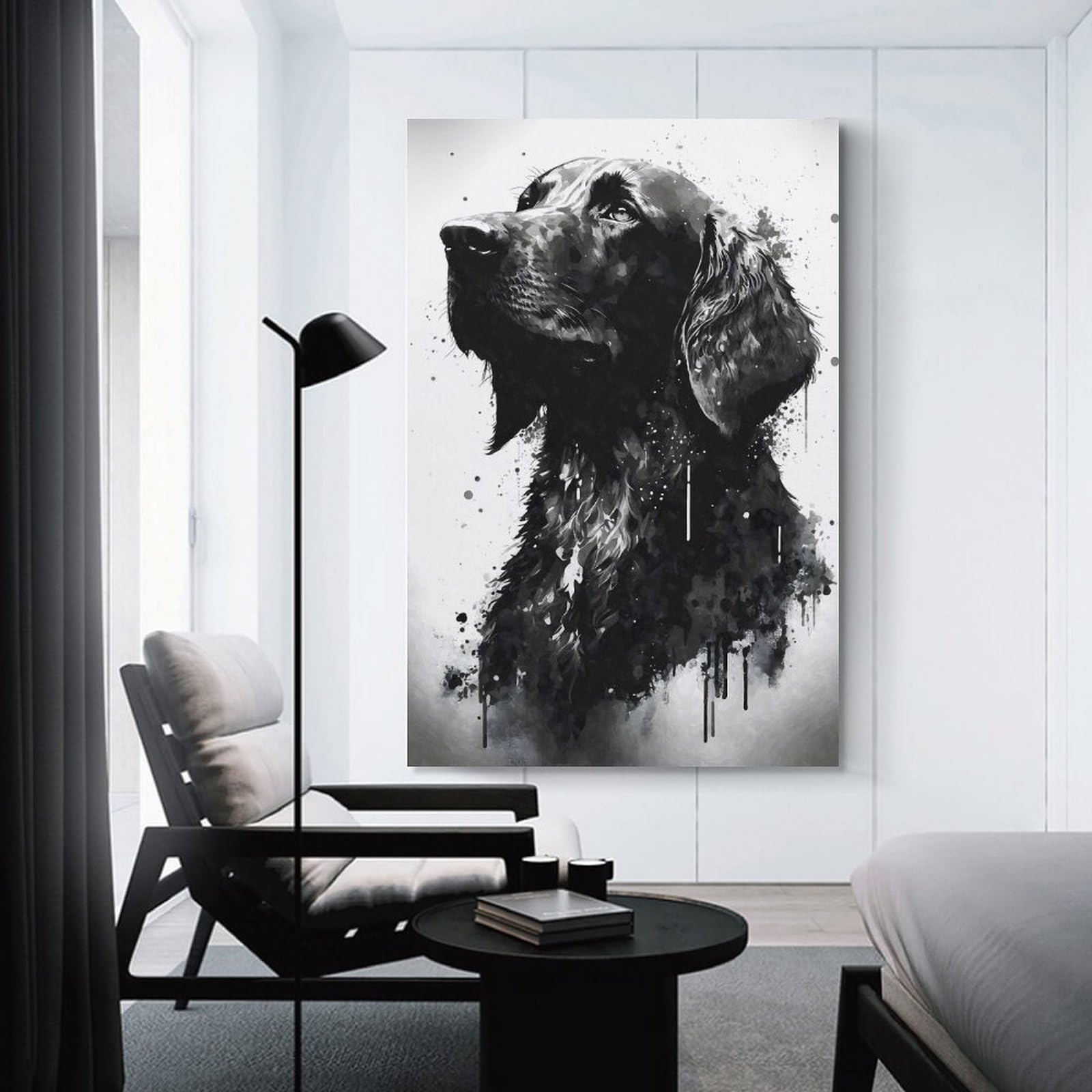 Junmoney Unframe-Style-5 Flat Coated Retriever Ink Wall Decor Canvas Print, 12X18inch(30X45cm), For Lounge, Bedroom Or Personal Spaces, Thoughtful Wall Decor For Art Lovers