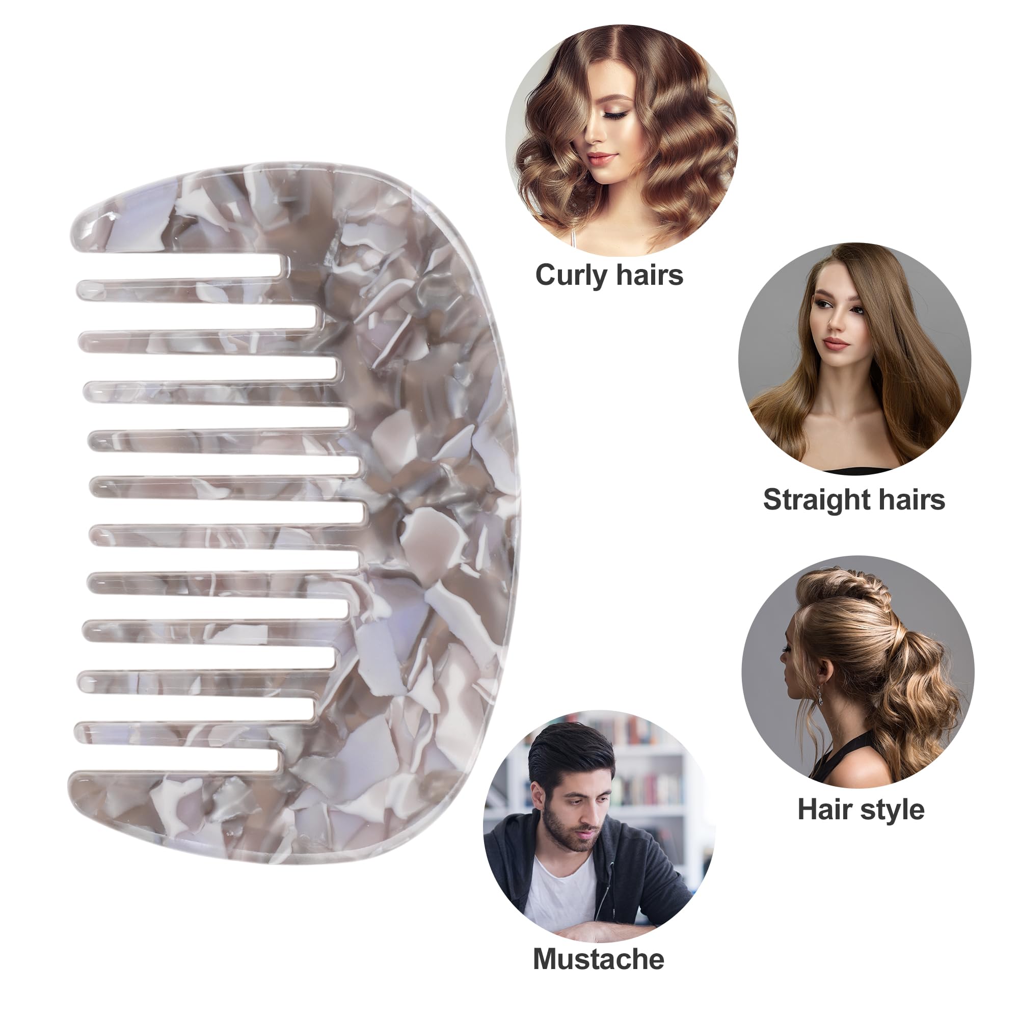 VOCOSTE Peine de dientes anchos, tamaño de bolsillo para cabello rizado, color gris plateado