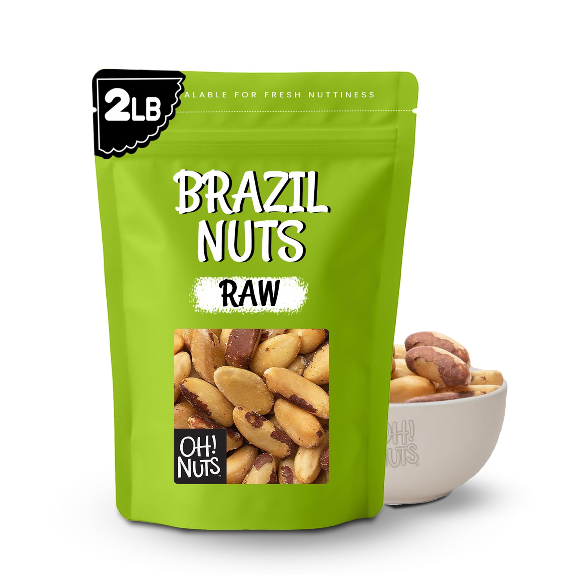 Oh! Nuts® Brazil Nuts - Raw - 100% Natural - 2 lb - Whole Unshelled Premium Brazil Nuts - Packed in New York Zip-Seal Bag for Exceptional Freshness
