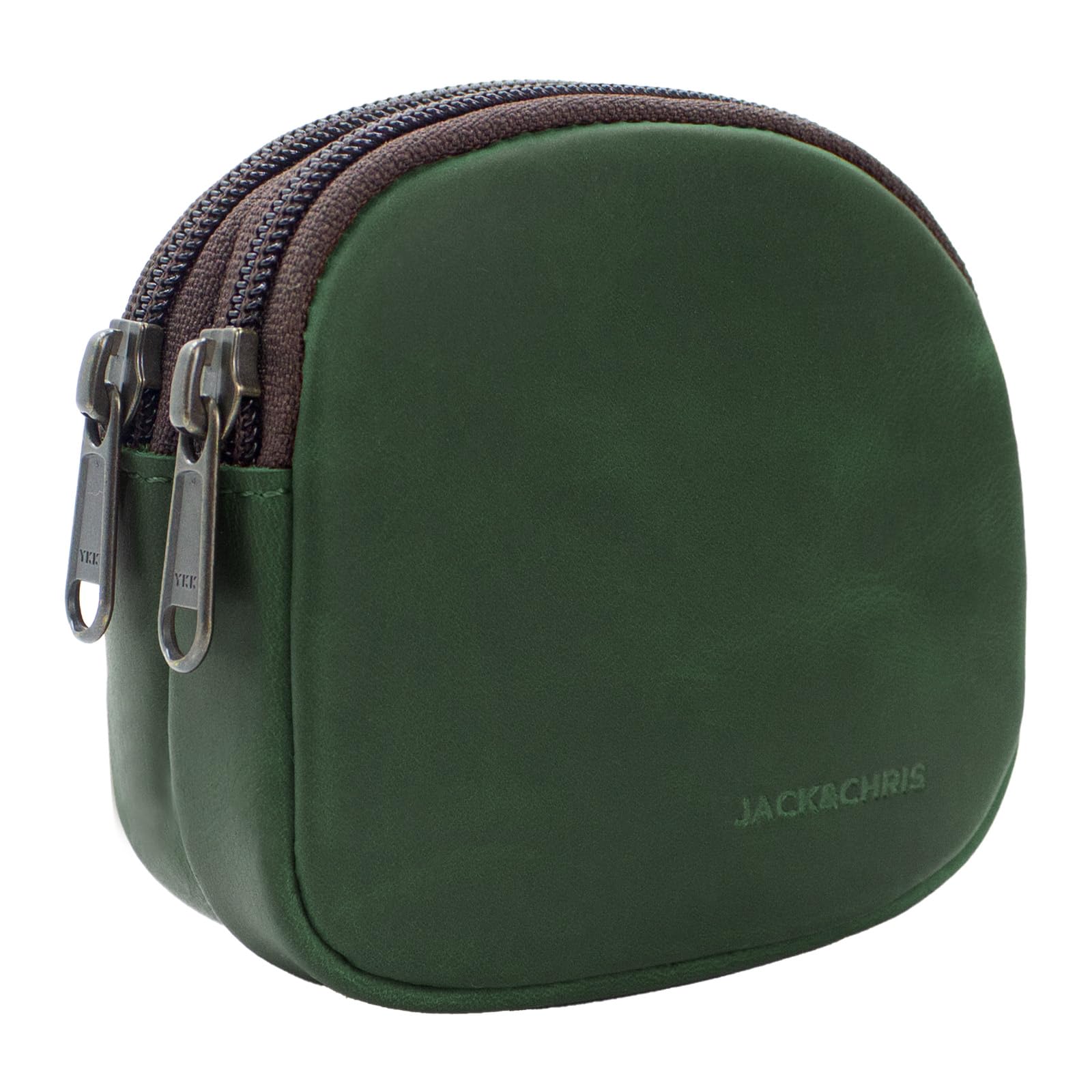 Jack&amp;Chris Coin Purse for Men, Genuine Leather Mini Coin Wallet Zipper Pocket with Back Belt Loop, Coin Bag for Men, Green