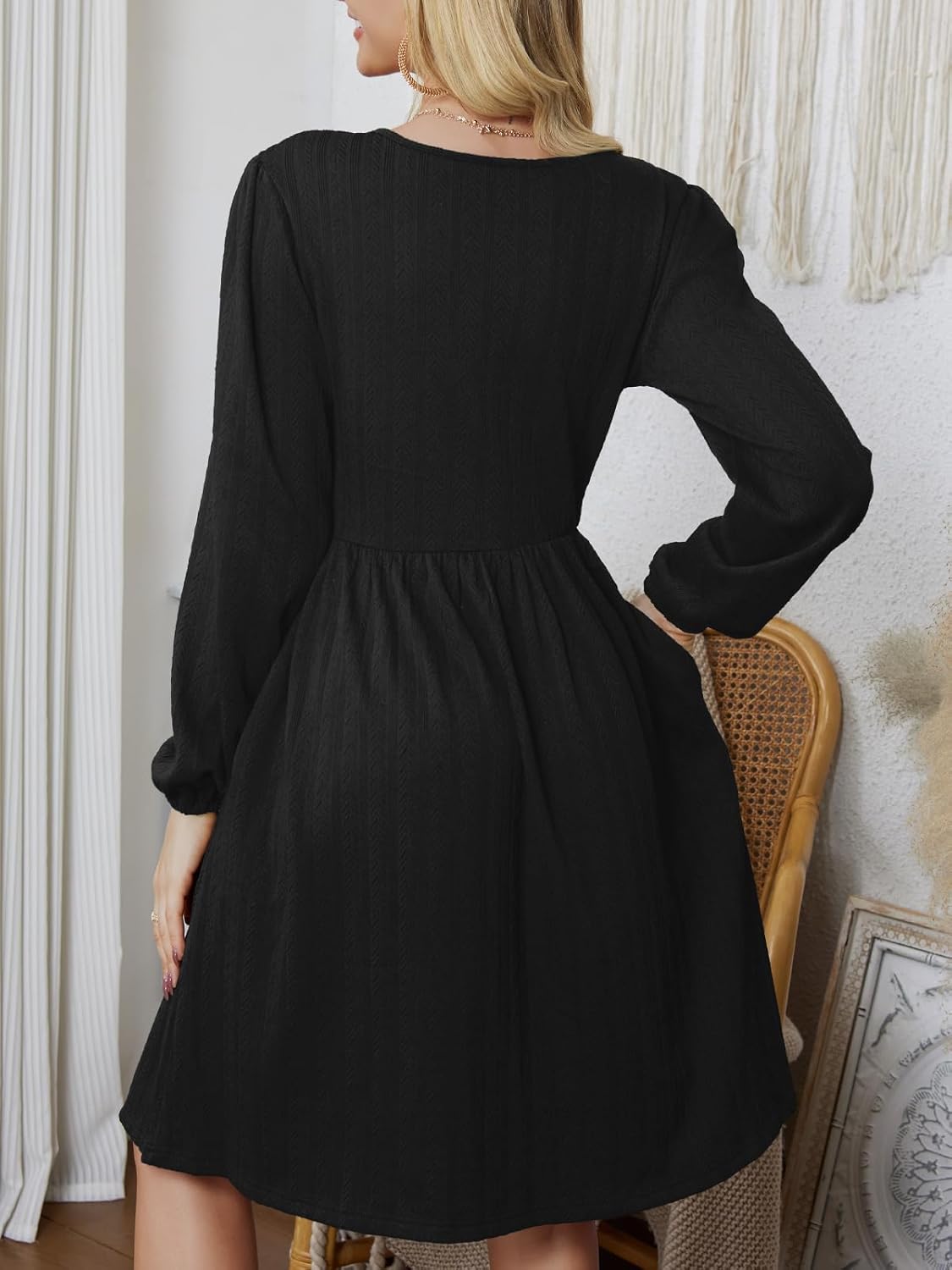 PerZeal Women's Casual Sweater Dress Ribbed Knit Long Sleeve Crew Neck A-Line Knee Length Midi Dresses with Pockets - Image 5