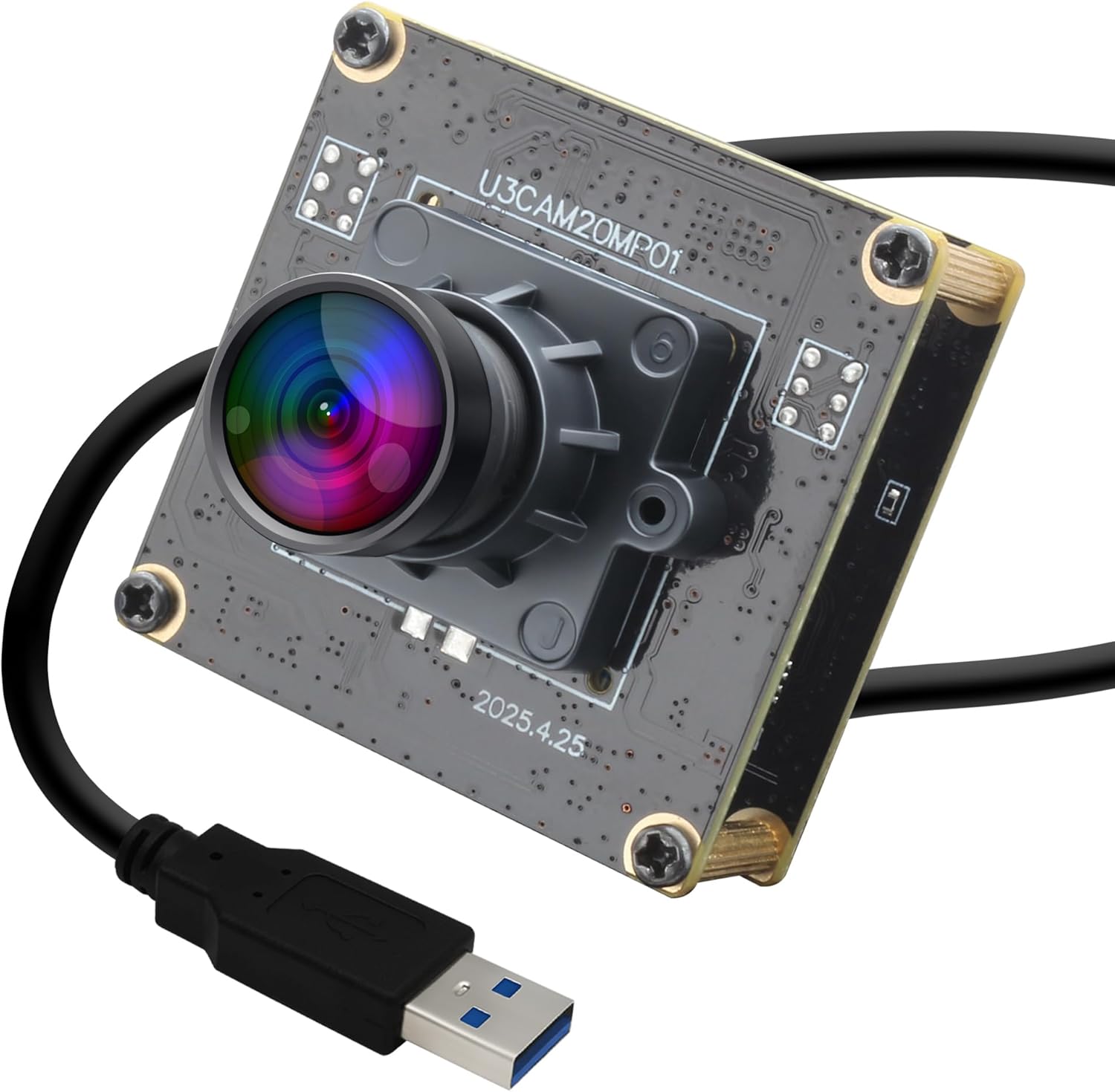 20MP USB Camera 4K 30fps USB3.0 Type-C Webcam,3840P High Resolution Camera with 95° Wide Angle No Distortion Lens, Plug & Play for Windows Linux Mac PC Jetson Nano Industrial Machine Vision