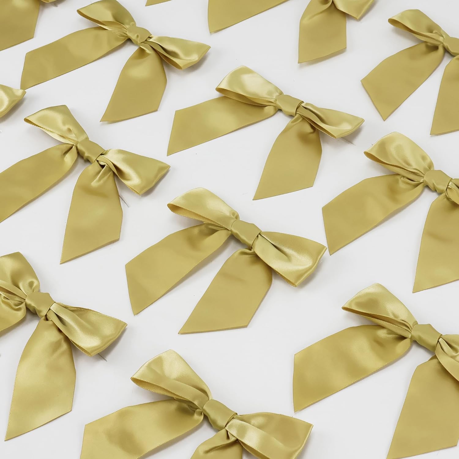 AIMUDI Satin Twist Tie Bows for Treat Bags 4.5" Pre-Tied Gold Bows with Twist Ties Gold Ribbon Bows for Crafts Premade Bows for Gift Wrap Christmas Tree Wedding Decor Party Favors Goodies - 36 PCs - Image 7