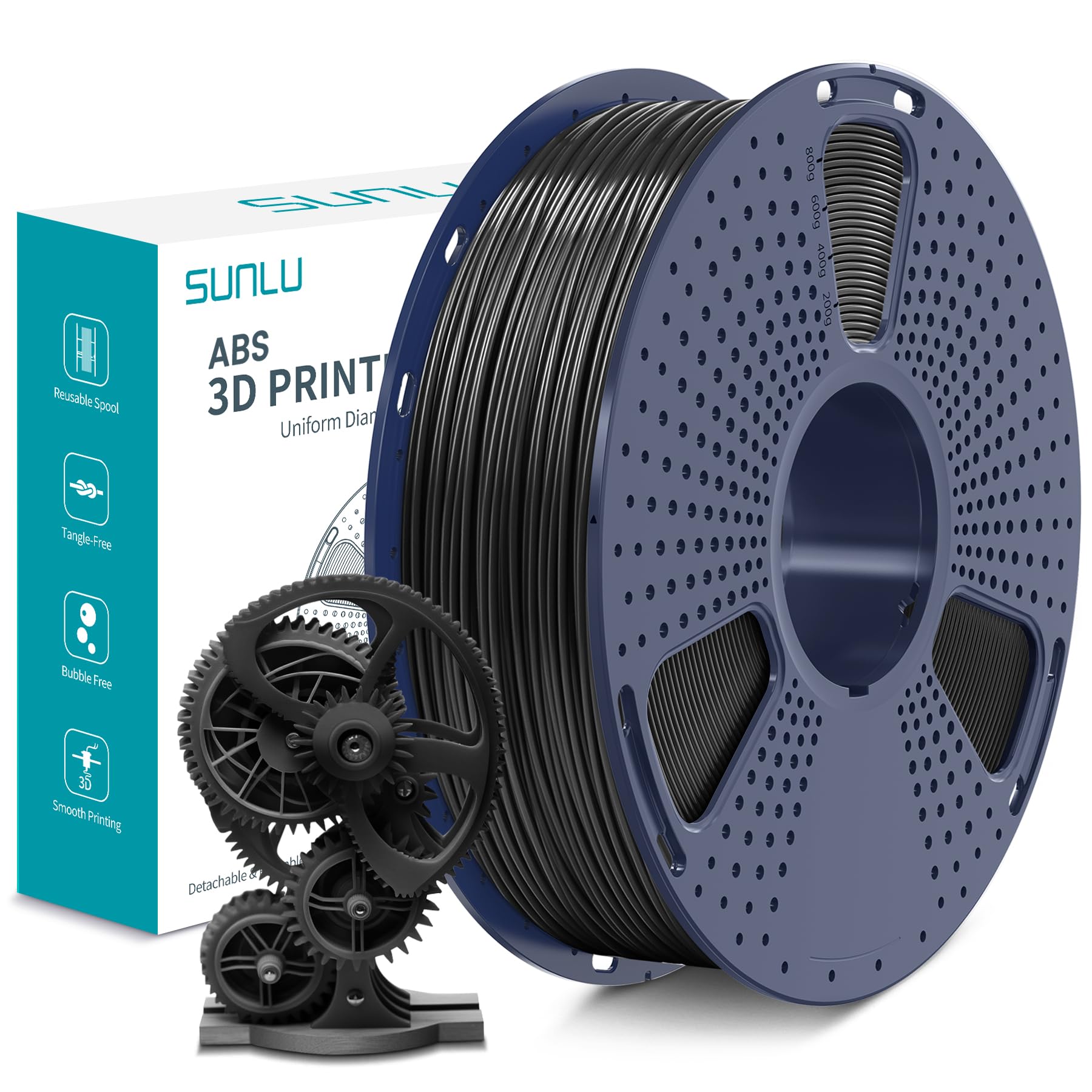 SUNLU ABS Filamento 1,75 mm, ad Alta Resistenza al Calore, Filamento per Stampante 3D, Elevata Resistenza Agli Urti, Filamento di stampa 3D Durevole per Stampanti 3D, Bobina da 0,9 kg, Nero