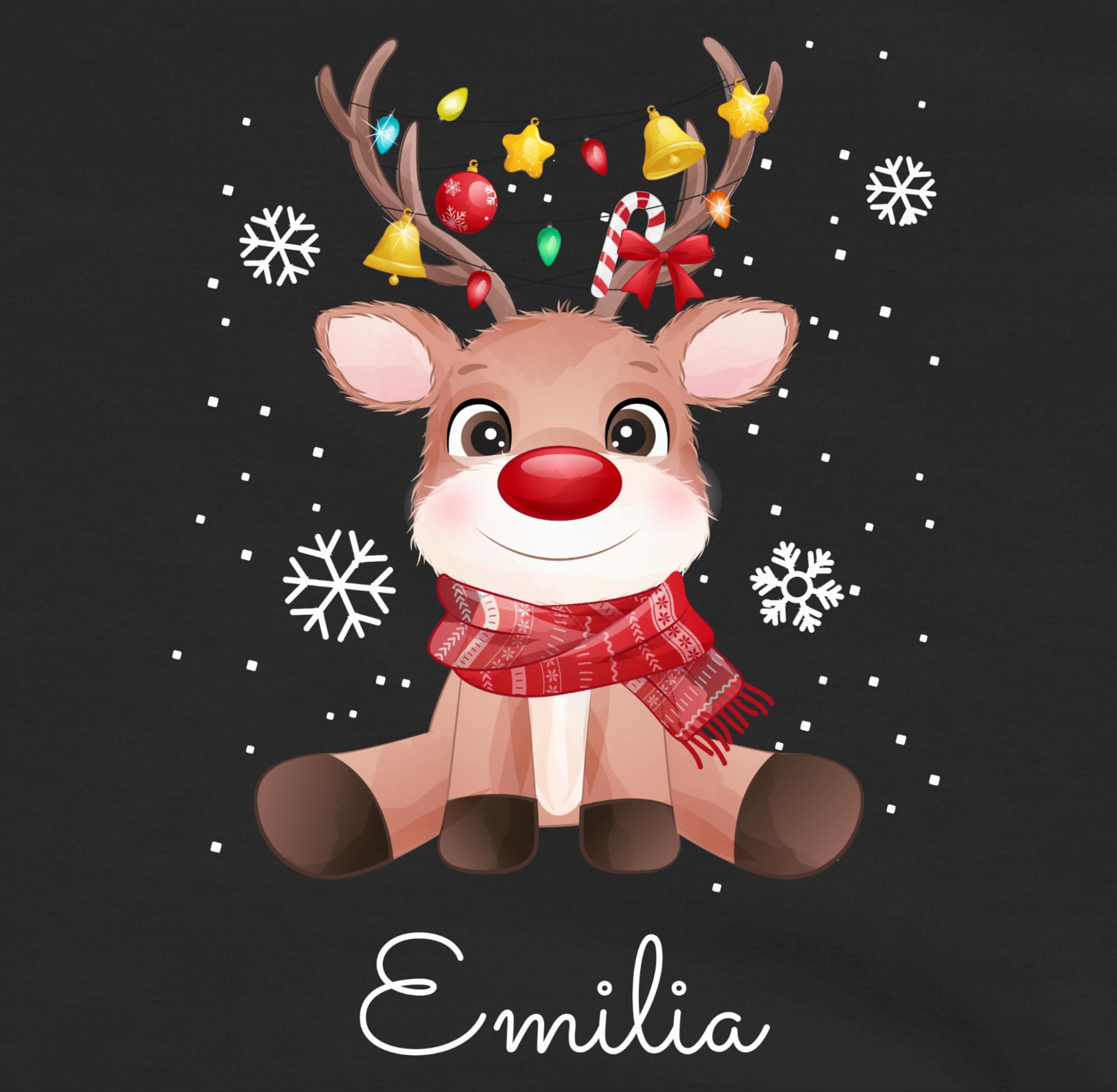 Geschenk mit Namen personalisiert by Shirtracer - Pullover Damen Hoodie Frauen - Süßes Rentier mit Name Wunschtext I Geschenk Rentier Weihnachten I Rudolph Reindeer Rudolf