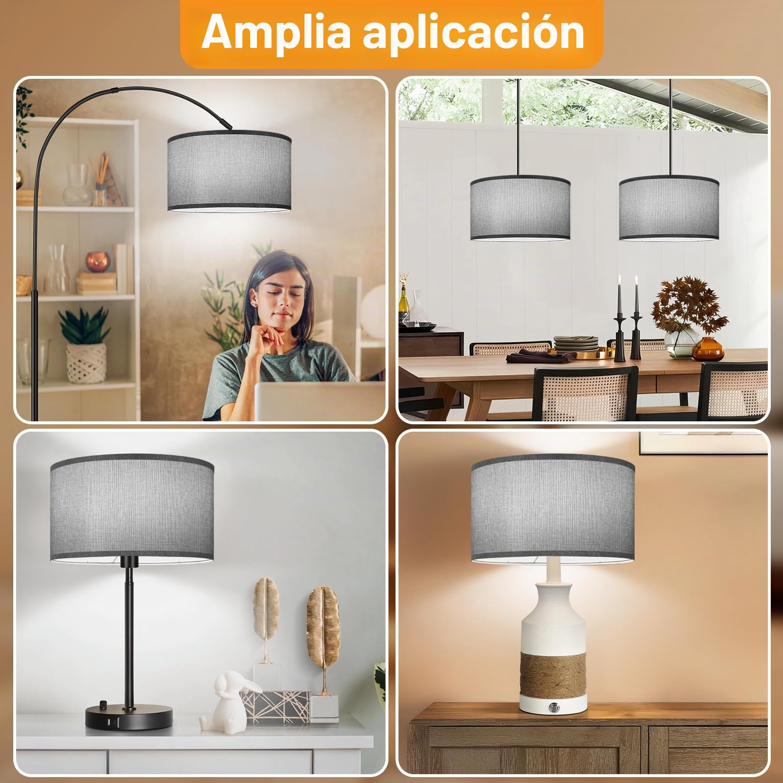 OUTON Pantallas de lámpara de tambor grandes grises para lámparas de pie, 16 pulgadas superior x 16 pulgadas inferior x 9 pulgadas de alto, fácil de montar, lámparas de pie y antorchas, pantallas de