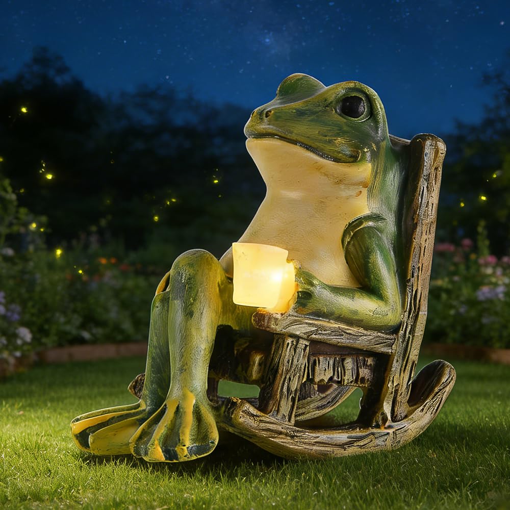 RNPKZ Solar Rabbit Garden Ornaments Outdoor, Animal Garden Statue Decoration, Resin Garden Figurine Decor for Patio Yard Lawn Porch Garden Housewarming Gift (Frog) — image 1
