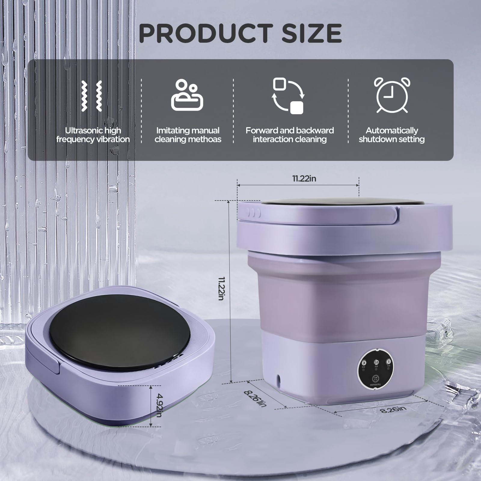 Mini Faltbare Waschmaschine, 10L Camping Reisewaschmaschine mit Schleuder, 3 Reinigungsmodi Ultraschalltechnik Portable Washing Machine, Leicht und Kompakt für kleine Wäschestücke Zuhause-Lila