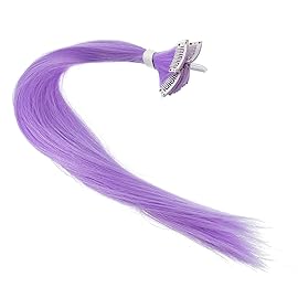 SWACC 12 Pcs Straight One Color Party Highlights Clip on in Hair Extensions Colored Hair Streak Synthetic Hairpieces (Lilac Purple)