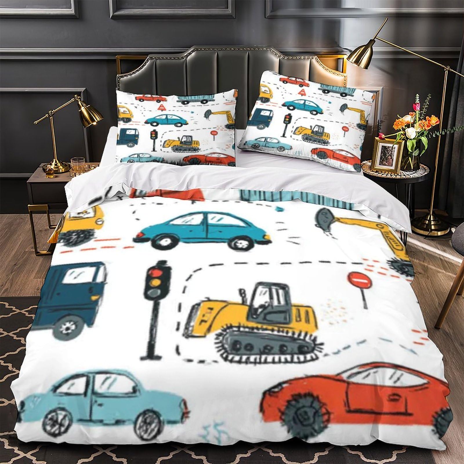 Housse de couette voitures pour enfants en microfibre 140x200