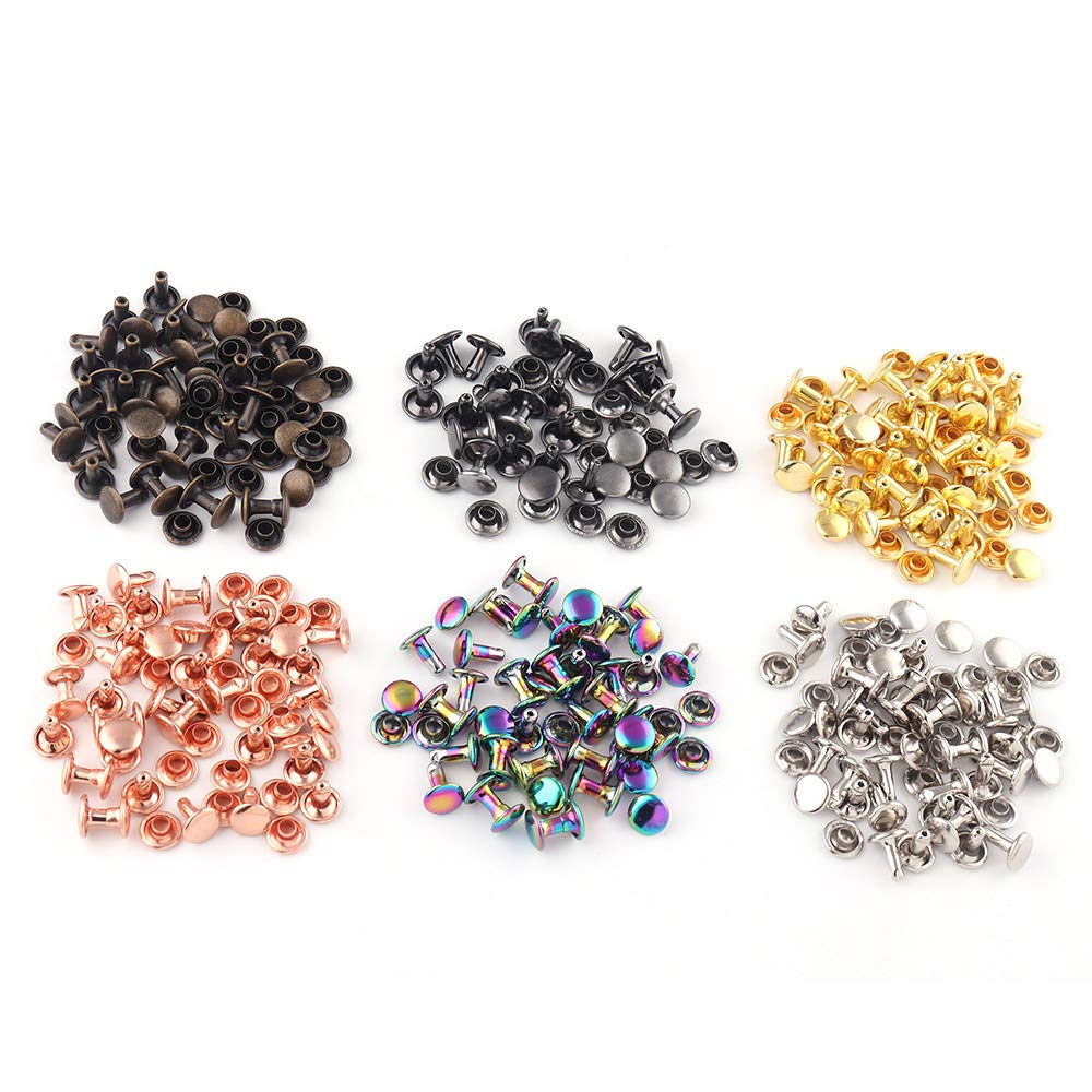 8-9mm Rainbow Double Cap Rivets,Metal Button Round Rose Gold Rapid Rivet,Rivet Studs for Purse Bags Handbags Shoes Belts Leather Craft DIY (Cap 9mm Each Color 20pcs)