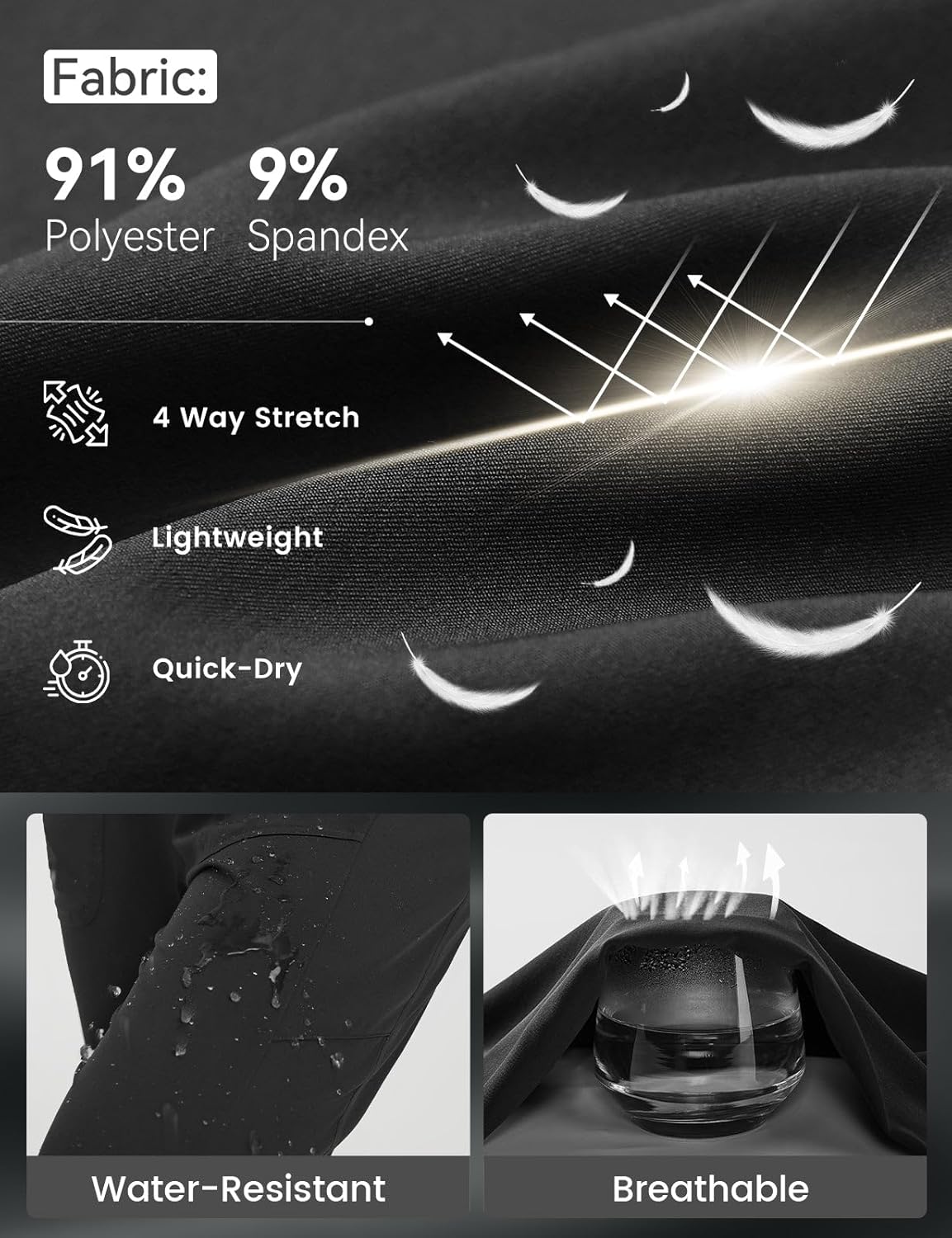 baleaf Women's Capri Pants with Zipper Pocket Lightweight Quick Dry Water Resistant Hiking Pants Adjustable Ankle Cuff - Image 4