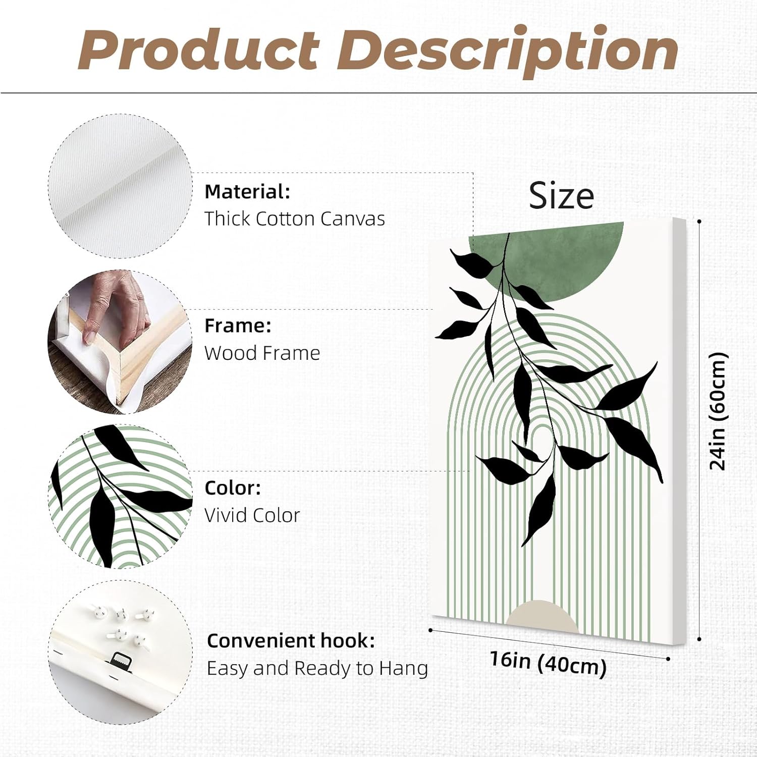 mid century modern wall art set of 3 sage green canvas wall art boho prints green wall decor black beige abstract wall art picture mid century painting for home bedroom 16x24 inch wrapped canvas 16x24 inch wrapped canvas green plants prints