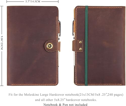 Miniatura 2 de Moleskine - Funda hecha a mano para cuaderno Moleskine de tapa dura, tamaño grande, 5 x 8.25 pulgadas, funda de cuero vintage con soporte