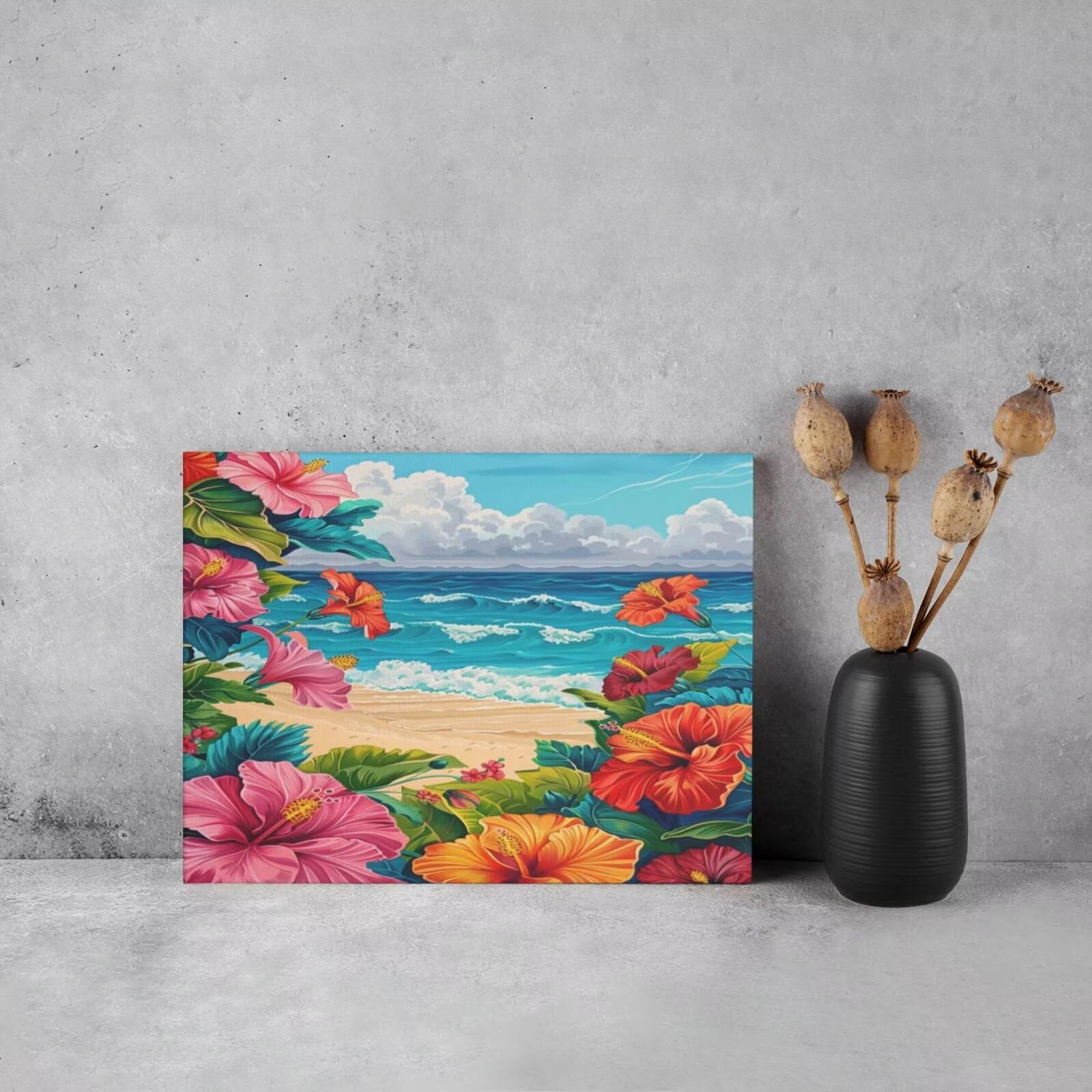 Kit per pittura con numeri per adulti, motivo: fiori, pittura da spiaggia con numeri per principianti, pittura acrilica con 6 pennelli, pittura a olio per decorazione da parete, 90 x 65 cm, senza