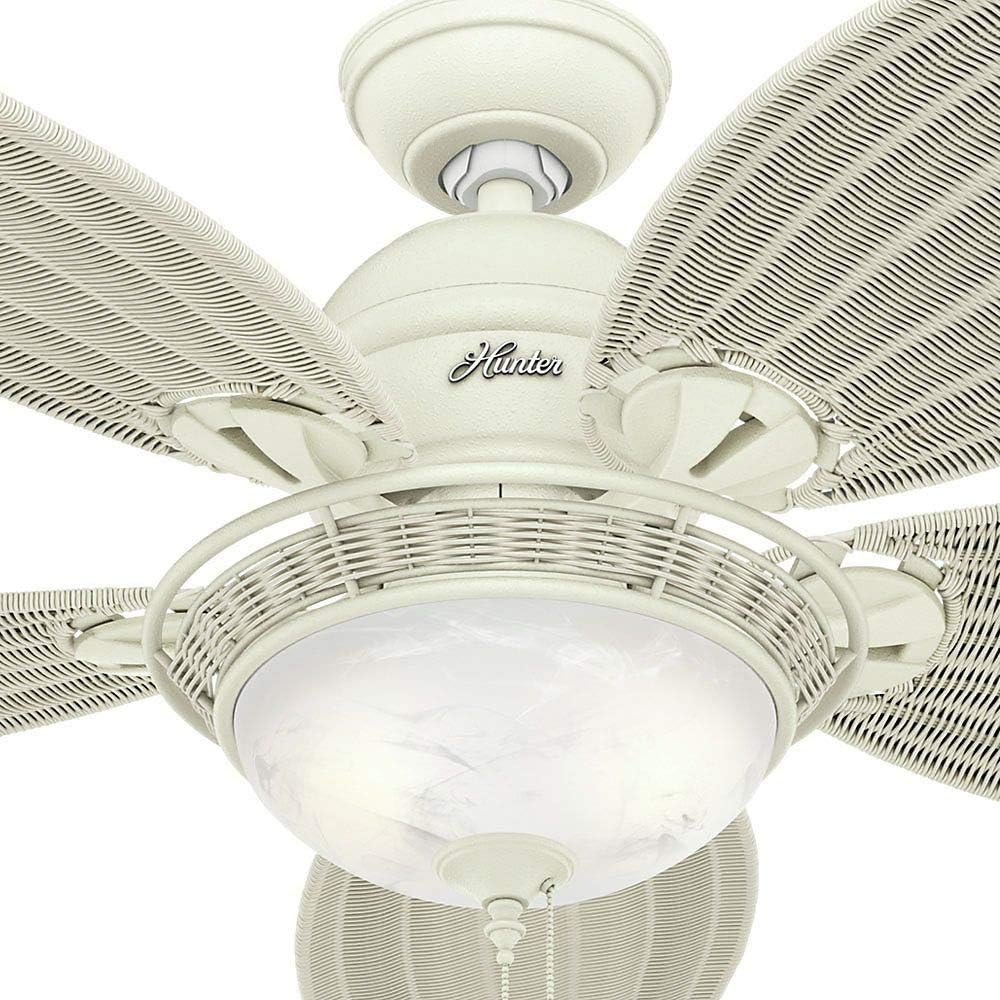 Hunter Indoor Ceiling Fan with light and pull chain control - Caribbean Breeze 54 inch, White, 54094
