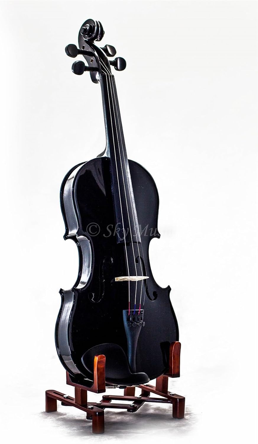 SKY 4/4 Full Size SKYVN201 Black Violin with High Quality Lightweight Case, Brazilwood Bow, Shoulder Rest, String, Rosin and Mute