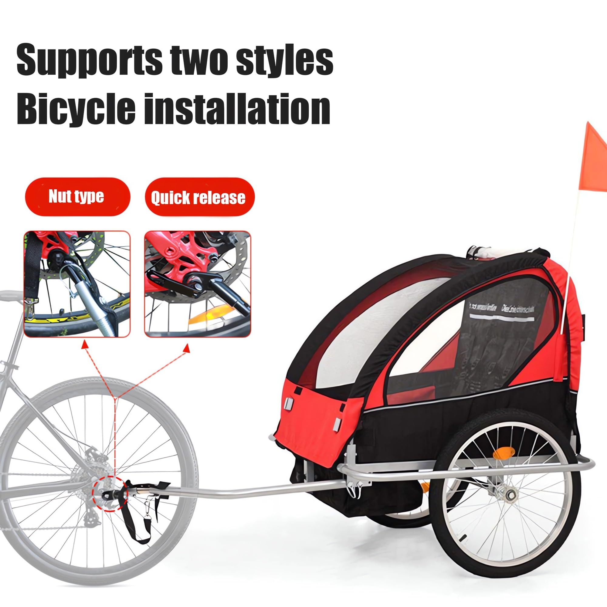 Rimorchio per Bicicletta per Bambini, 2 In 1, Tettuccio per Bambini, Schermi Anti-insetti e Anti-pioggia Arrotolabili, Rimorchio Pieghevole