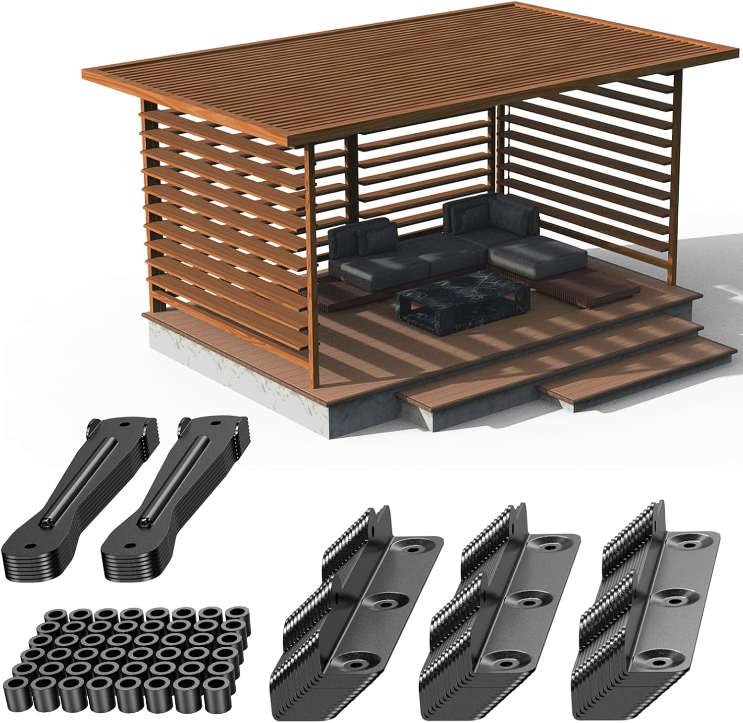 Louvers for Pergola Deck Sunblind System, Adjustable Louver Bracket Kit with 304 Stainless Steel Hardware for Bahama Shutters, Privacy Fence, DIY Wood Slat Shade Roof
