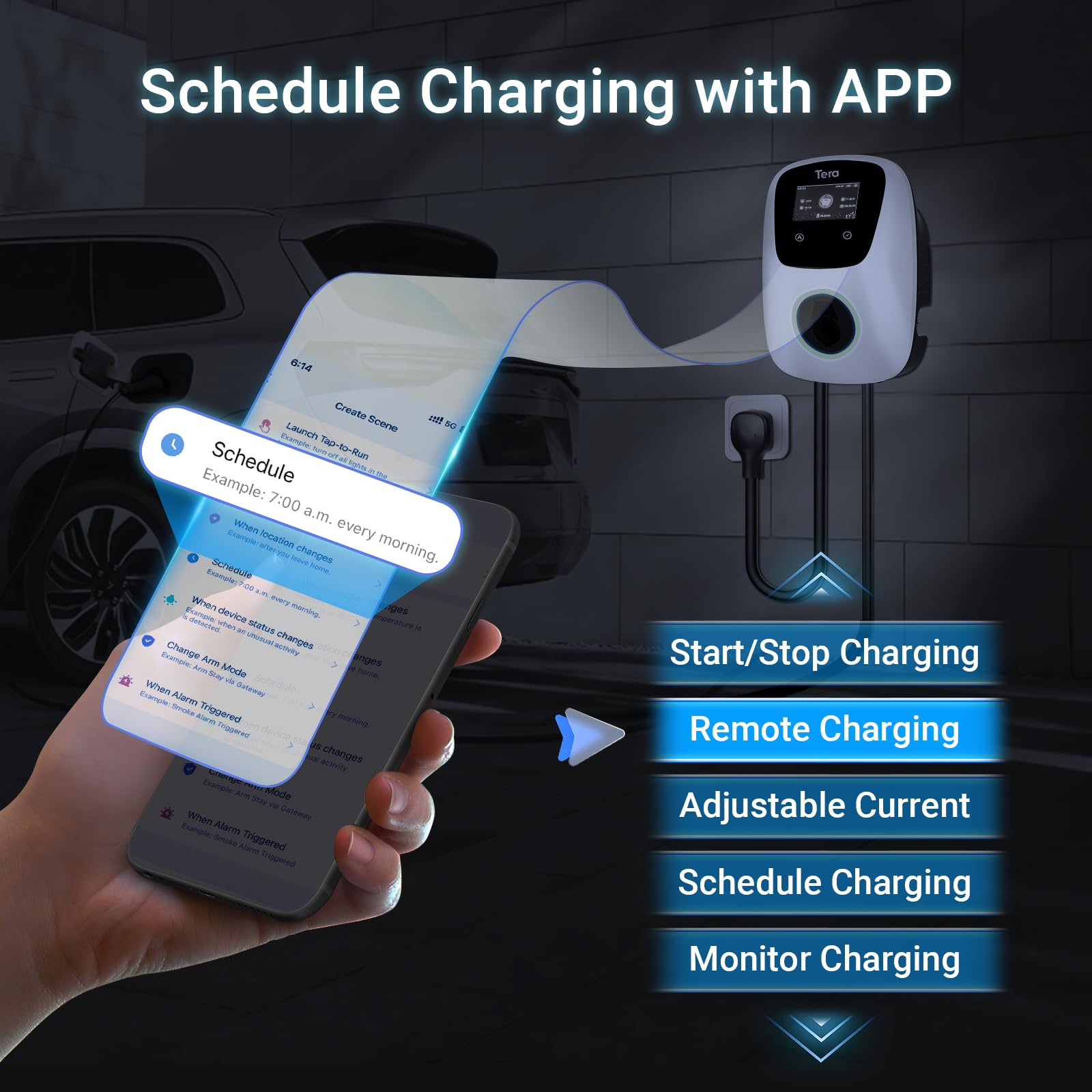 Tera Level 2 J1772 EV Charger For Tesla - 48A, 240V, 25ft Cable, ETL/Energy Star, IP65