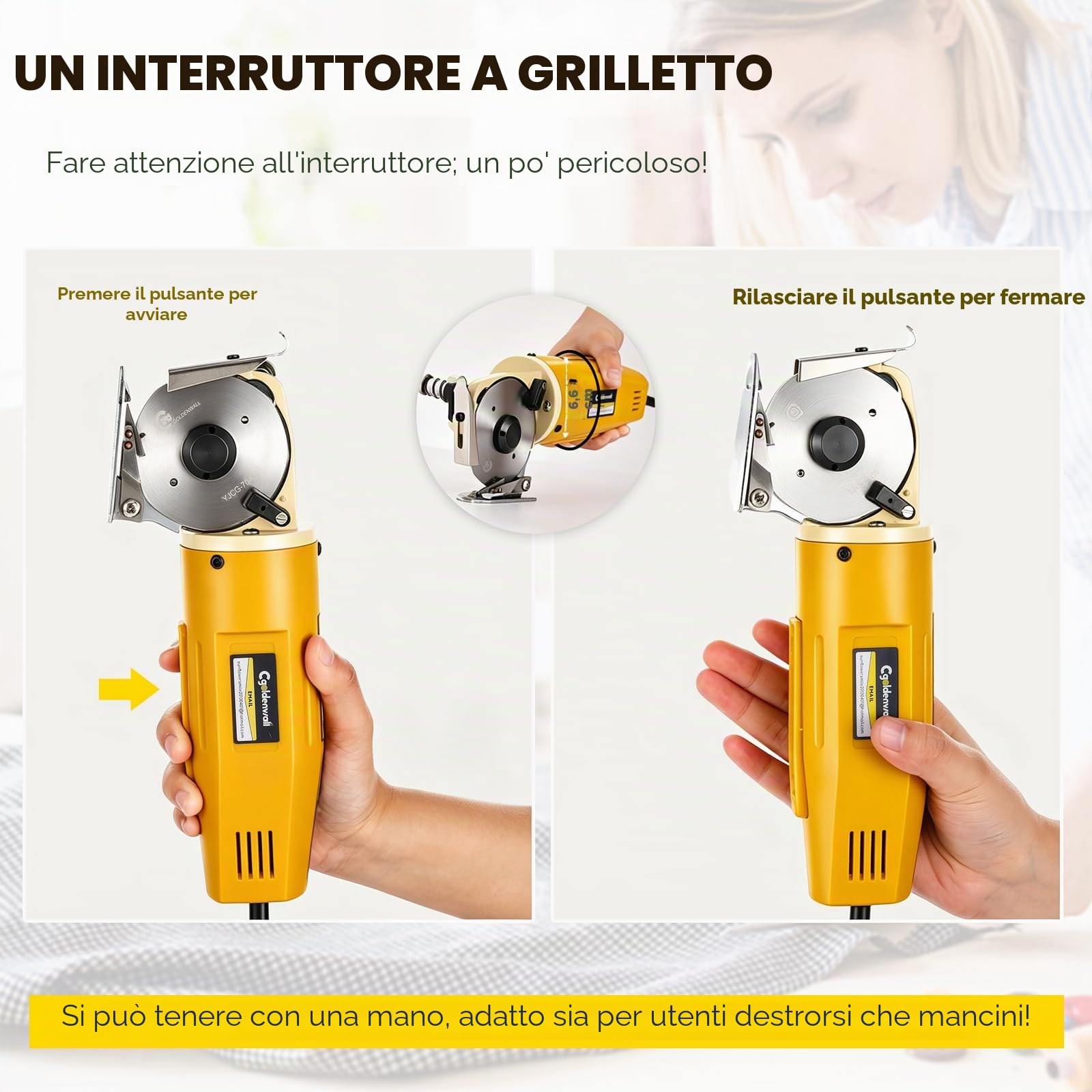 CGOLDENWALL YJ-70A - Forbici elettriche a lama rotante per tessuto 70 m 220 V con lama ottagonale