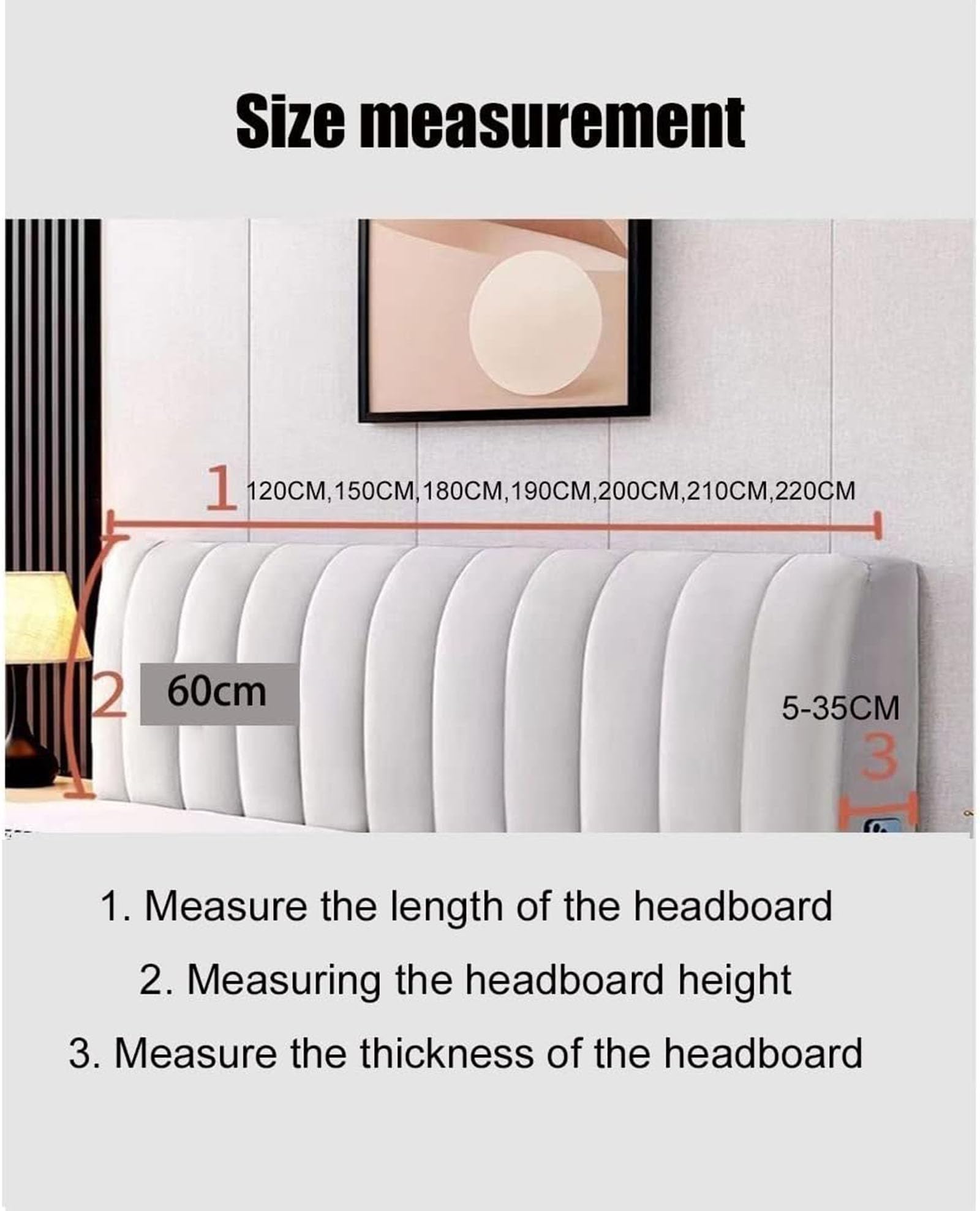 Housse de tête de lit rembourrée en peluche - Rembourrage en coton pour lit double, simple, queen et king size - Tissu extensible - Beige - 150 x 60 cm