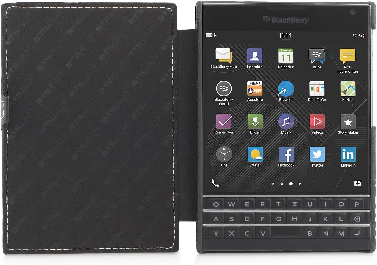 StilGut® Book Type with Clip, Genuine Leather Case for BlackBerry Passport, Black