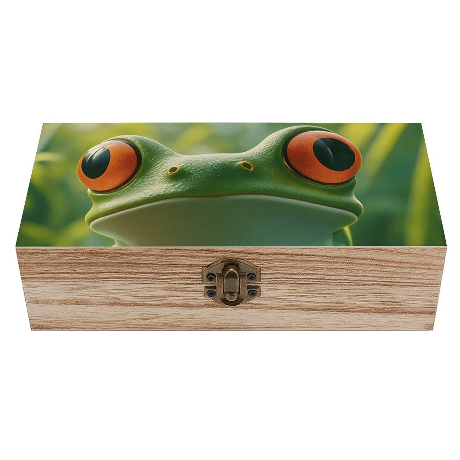 Oudrspo Tree Frog on Leaf Retro Wooden Storage Box Keepsake Jewelry Decorative Art Storages Box Gift Boxs
