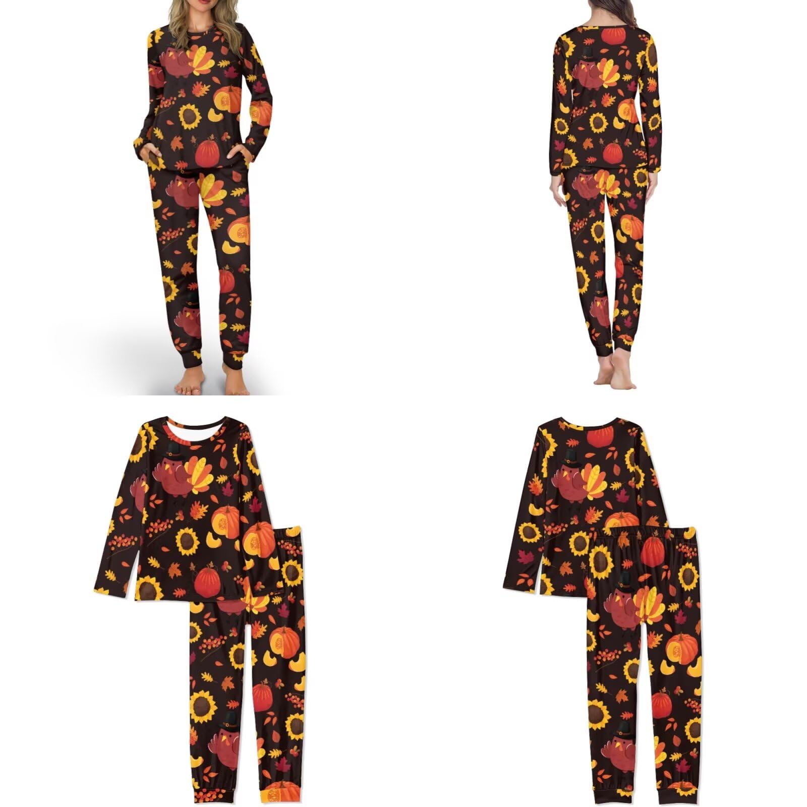 COEQINE Pijamas de Halloween a juego para parejas, talla grande, ropa de dormir familiar, conjunto de sudadera de manga larga, conjunto de 2 piezas para otoño