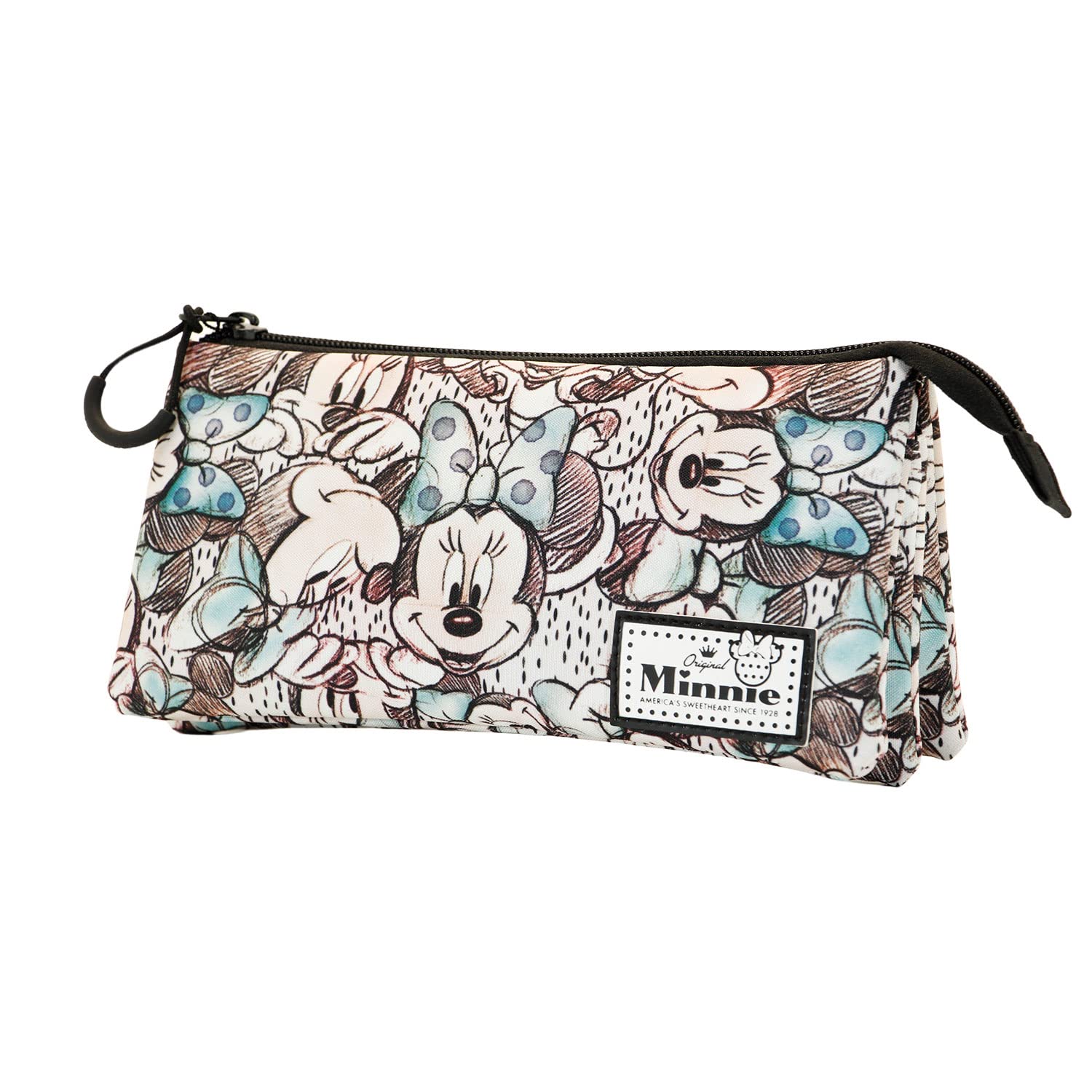 Minnie Mouse Drawing-FAN Triple Pencil Case, Grey, 23 x 11 cm