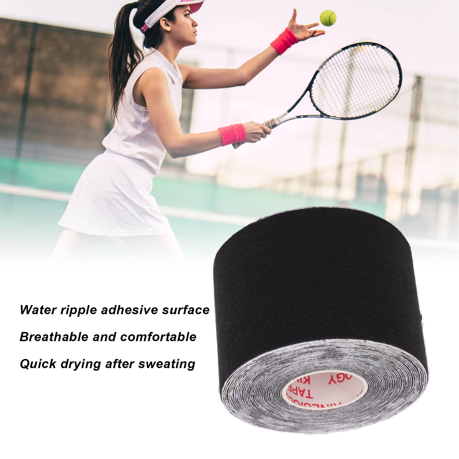 2PCS Athletic Kinesiology Tape, 5cm Width 5m Length Muscle Sticker,Water Resistant Tape Sport Kinesiology Tape Protector for Fitness Badminton (black)